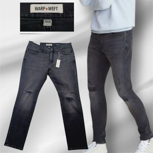 Warp+Weft ORD HND Tokyo Skinny Harajuku Stretch Distressed Jeans Men's Sz 35x32 - Picture 1 of 13